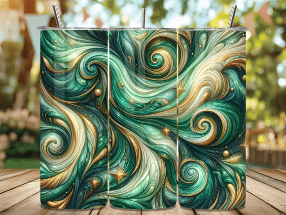 Download Emerald Gold Abstract Swirl Tumbler Wrap - Emerald Collection