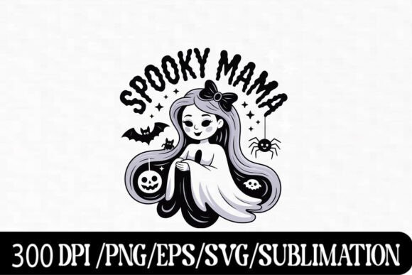 Download Spooky Mama Cute Ghost Halloween Art Pri - Spooky Collection