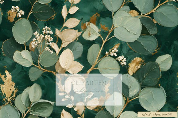 Download Emerald Gold Eucalyptus Leaf Pattern - Emerald Collection