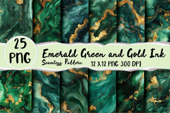 Download Emerald Green and Gold Ink Seamless Patt - Emerald Collection