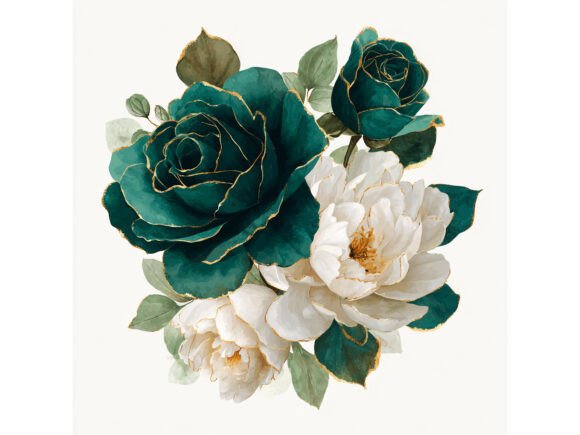 Download 14 JPG Emerald Gold Floral Set - Emerald Collection