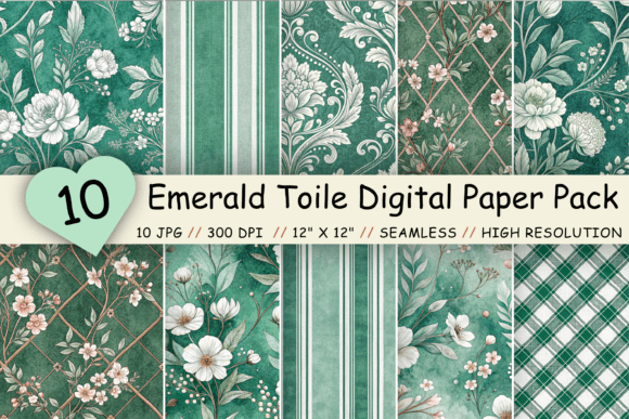 Download Emerald Toile Digital Paper Pack - Emerald Collection