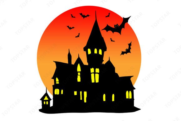Download Spooky Mansion House and Bats Silhouette - Spooky Collection